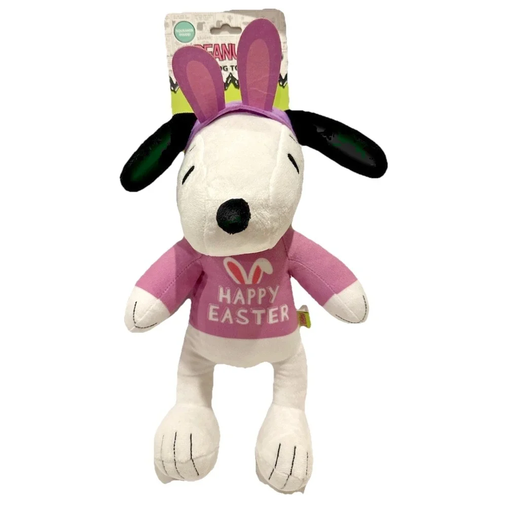 Peanuts Snoopy Dog Toy Plush Squeaky Easter Bunny Happy Easter